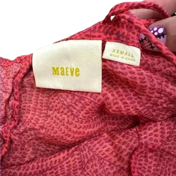Maeve Mandalay Open Shoulder Blouse Size XS Pink Red Anthropologie - Picture 3 of 7